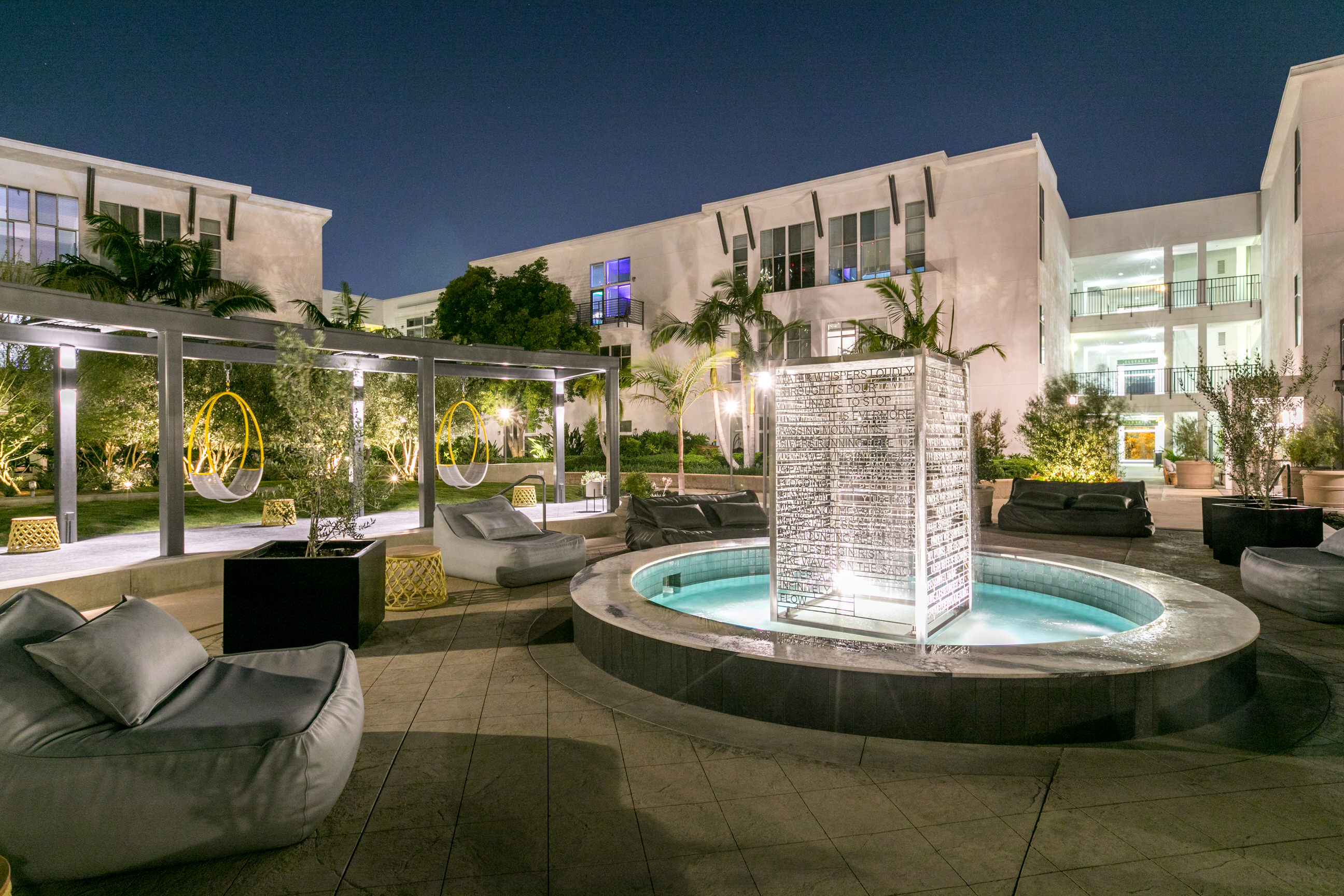 Photo of outdoor water feature at Lofts at NoHo Commons Apartments in North Hollywood, Los Angeles.
